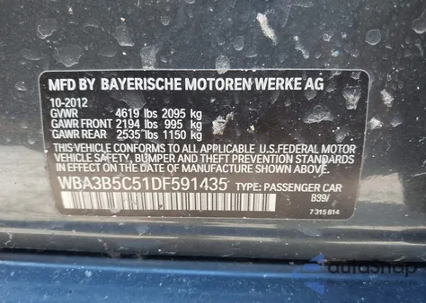 2013 BMW 328I xDrive from USA, damaged, VIN WBA3B5C51DF591435